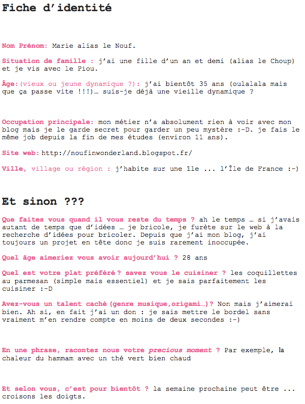 Questionnaire Rose Philange Nouf in Wonderland